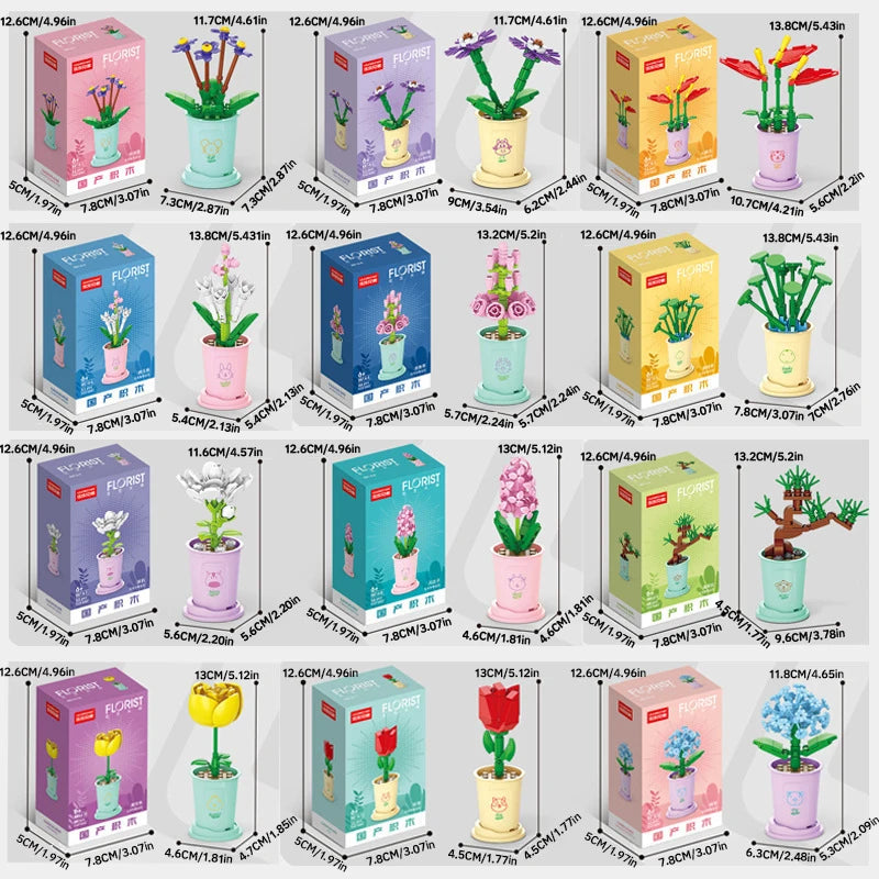 DIY Assembled Rose Bouquet Building Blocks Set