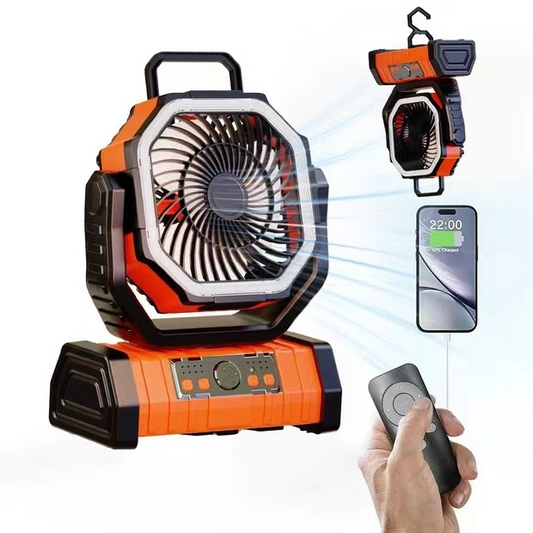 3-in-1 Camping Fan with Power Bank & LED Light