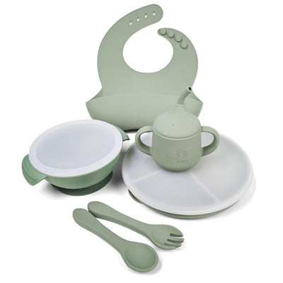 Bendee Baby Silicone Baby Feeding Set Baby Led Weaning Supplies Divided Suction Plate Suction Bowl Lids Training Cup Bib Self-Feeding Utensils
