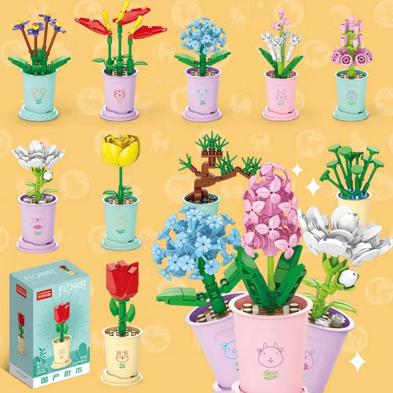 DIY Assembled Rose Bouquet Building Blocks Set