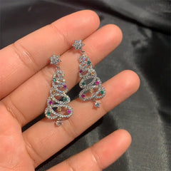 Festive Christmas Tree Rhinestone Earrings