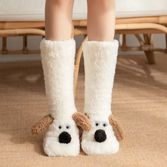 Women's Cozy Plush Dog-Print Socks