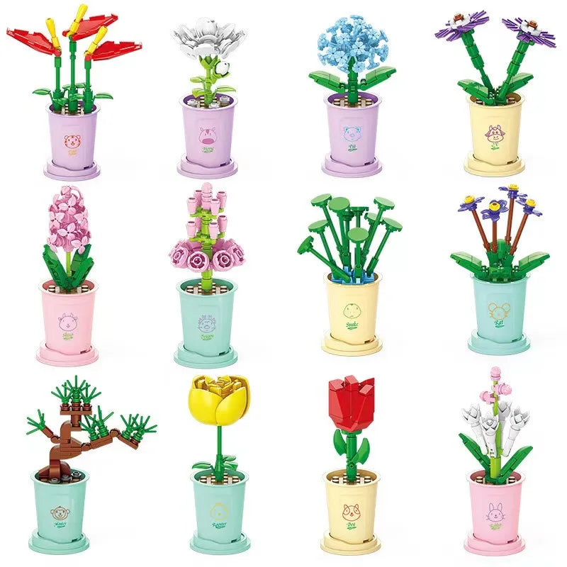DIY Assembled Rose Bouquet Building Blocks Set