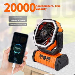 3-in-1 Camping Fan with Power Bank & LED Light