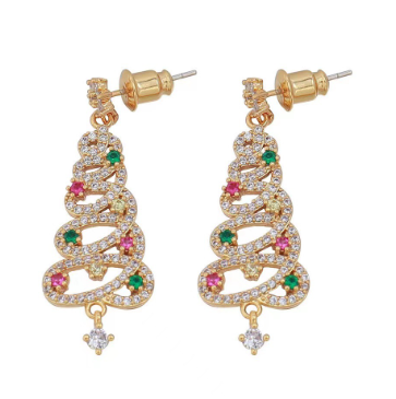 Festive Christmas Tree Rhinestone Earrings