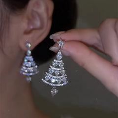 Festive Christmas Tree Rhinestone Earrings