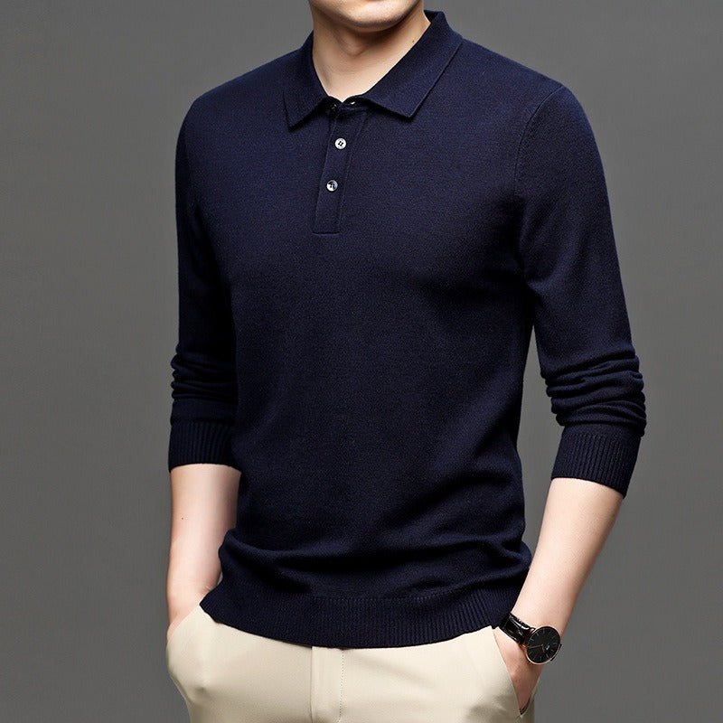 Men's Ribbed Lapel Knit Pullover Sweater