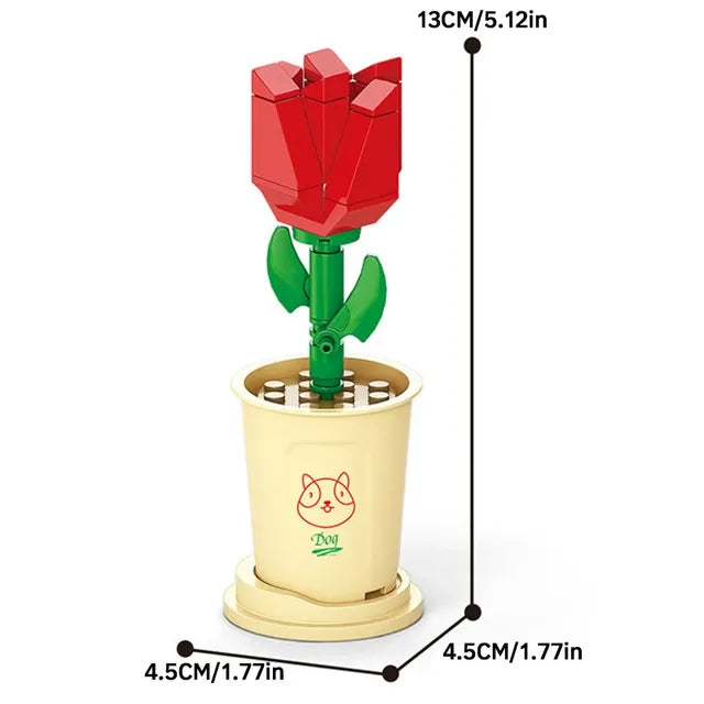DIY Assembled Rose Bouquet Building Blocks Set