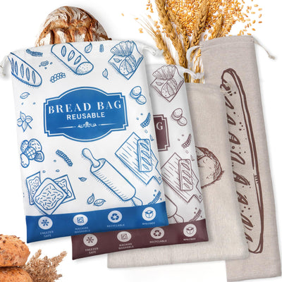 4-Pack Bread Bags for Homemade Bread Reusable Sourdough Bread Storage Bags with TPU Lining for Loafs Baguette Fresh KeepingFreezer Bread Keeper Homesteading Essentials and Baking Gifts.